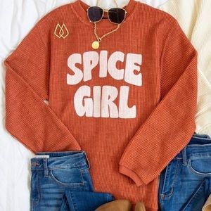 Pink Lily Spice Girl Graphic Orange Corded Sweatshirt Fall Size Medium 🎃